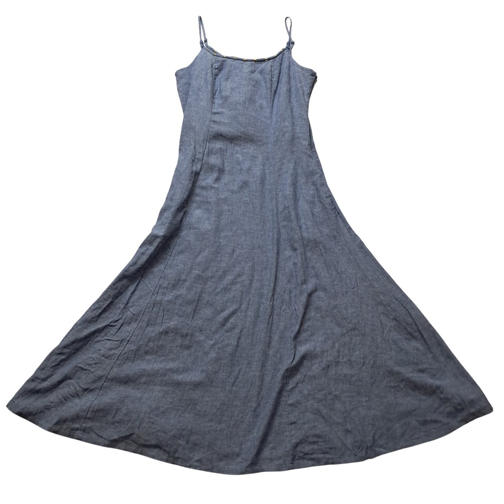 Calypso St.‎ Barth Dress Womens 10 Blue Midi Linen Blend Beaded Vacation Coastal
